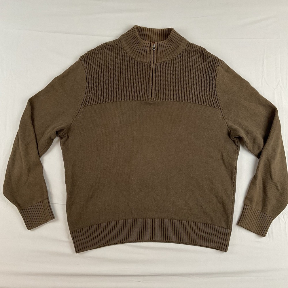 Dockers Mens Large Quarter‎ Zip Knit Sweater Brown Grandpa Core Classic